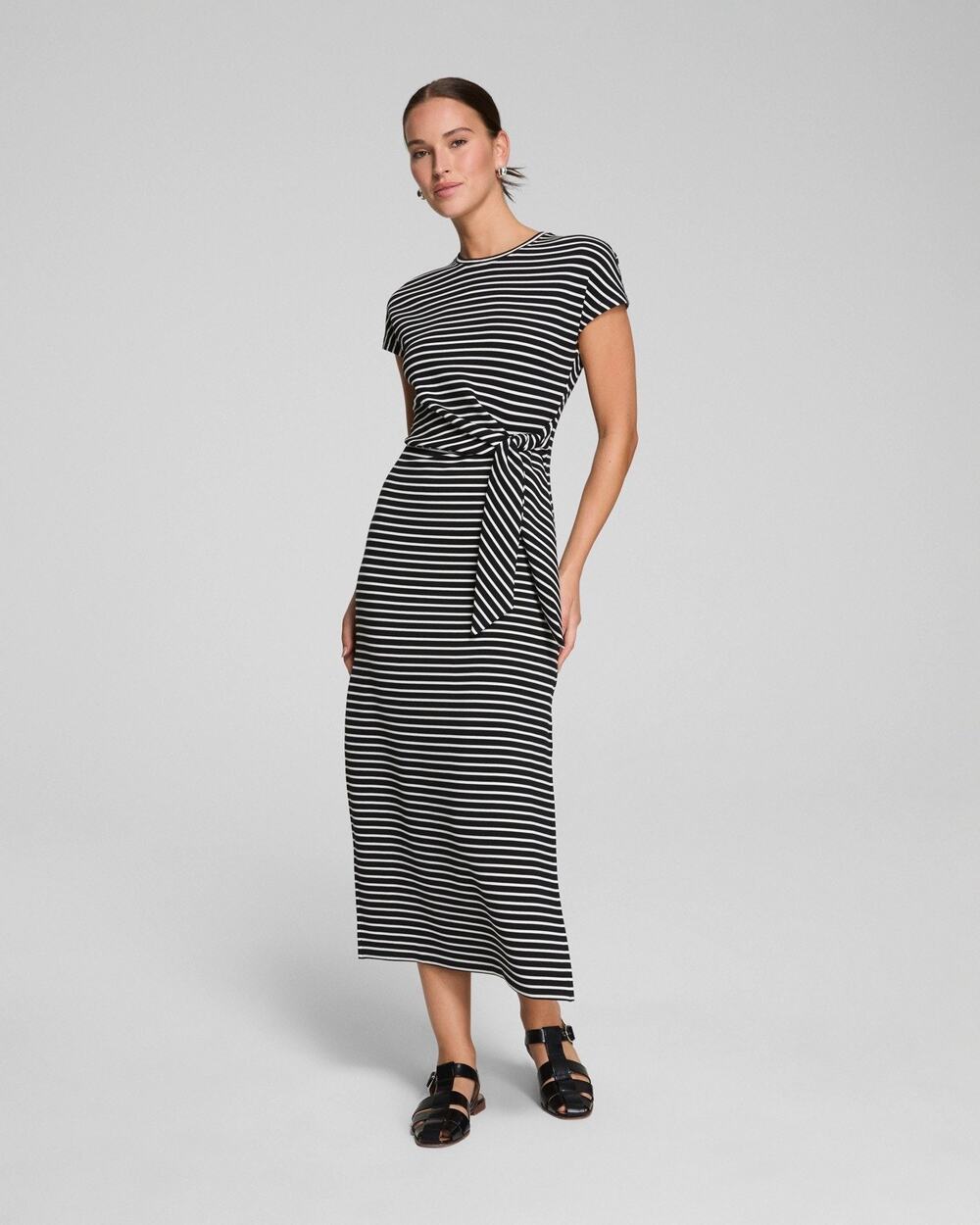 Spanx Woman’s Black & White AirEssentials Tie Waist Maxi Dress Size XL